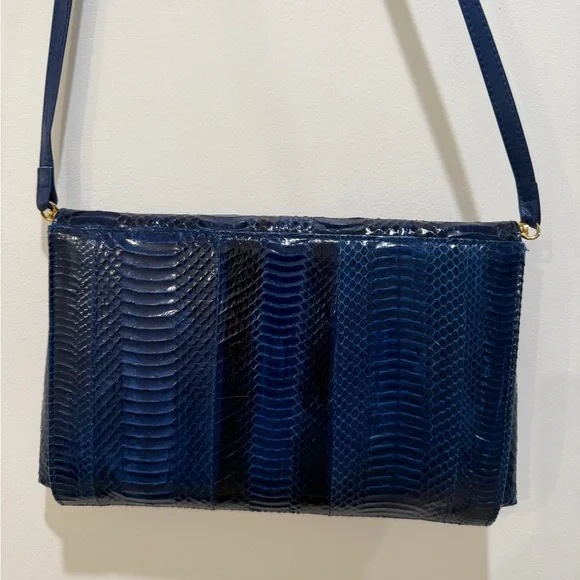 Fab Vtg J. Renee Electric Blue Snakeskin Shoulder Clutch Bag - Picture 5 of 15